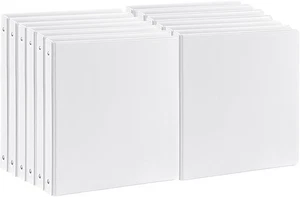 Pack of 12 White 1" 3-Round Ring Binders with 2 Inside Pockets, Clear View Cover - Picture 1 of 4