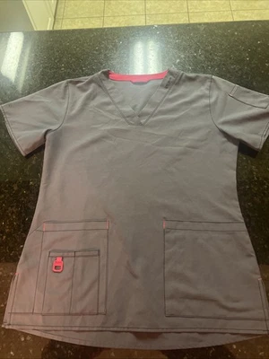 Blusa Médica Carhartt Talla Pequeña Para Mujer Gris Rosa Borde Hospital Enfermera Médico Camisa Foto 1 de 4