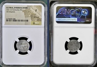 Hellenistic Greek Illyria Silver Drachm 200BC-80BC NGC Ancient Graded Fine - Image 1 of 4