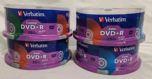 100 VERBATIM 25 Per Pack X 4 Color DVD+R Blank Media 4.7GB 16X 120 Min *Sealed* - Picture 1 of 3
