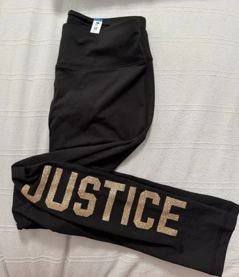 Leggings JUSTICE Niñas en Negro con Logo Dorado Brillante Talla 10 Foto 1 de 4