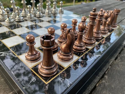 Luxury Handmade Chess Set 14.5" – Marble Wood Board with Storage, Xmas Gift 🎁 - Image 1 of 4