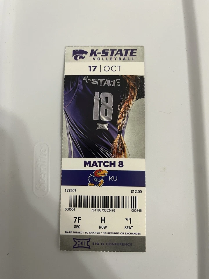 K-State 排球票根 vs KU - 10 月 17 日 - Big 12 会议 — 第 1/1 张图片