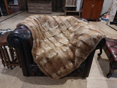 Manta de piel de visón de rata almizclera natural real genuina talla única 52"x40" alfombra 6804 Foto 1 de 4