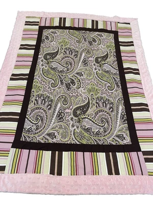 Manta de cachemira rosa hecha a mano cuna marrón verde Minky punto rayas boutique Foto 1 de 4