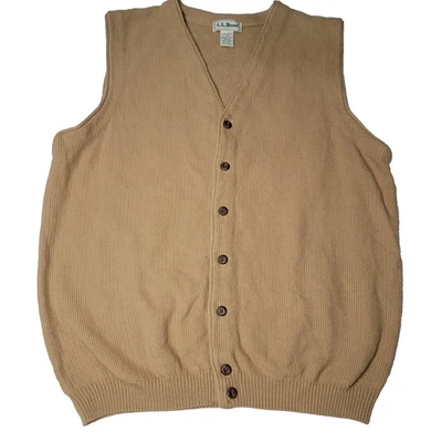 Vtg LL Bean Mens Large Tall Blank Cotton Knit Cardigan Sweater Vest Dad Grandpa - Image 1 of 4
