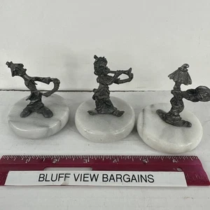 3 Pewter Clowns On A Marble Base Vintage - Picture 1 of 3