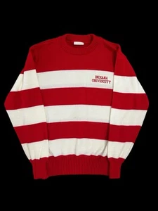 Vintage 70’s/80’s Indiana University Red & White Candy Striped Knit Sweater - XL - Picture 1 of 4