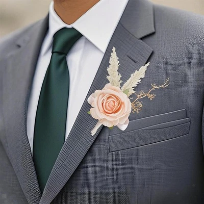 Boutonnière de roses pour hommes, fleurs artificielles décoratives, - Photo 1/4