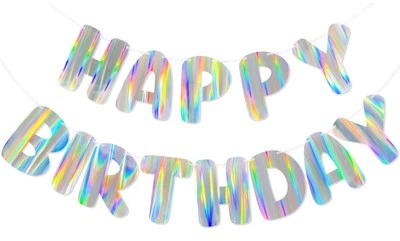 Iridescent Happy Birthday Banner 9ft Pre-Strung Holographic Birthday Decorati... - Image 1 of 4