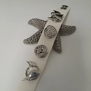 Echtes Leder Lederarmband Armband weiß Click Button 4 Stück Engel Herz Damen - Bild 1 von 5