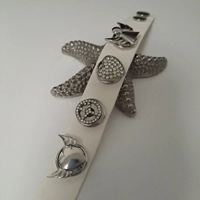 Echtes Leder Lederarmband Armband  weiß Click Button 4 Stück Engel Herz Damen - Bild 1 von 4