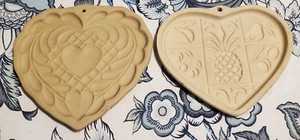2 Vintage Stoneware Cookie Molds Brown Bag And Pampered Chef 1988 & 2001 6" X 5" - Picture 1 of 6