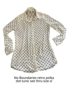 No Boundaries retro style polka dot tunic top see thru size xl euc - Picture 1 of 6