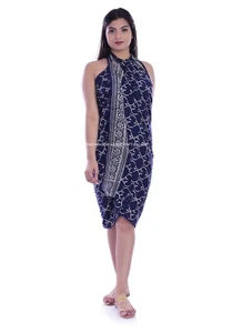 Indian Sarong Scarf Cotton Bikini Bath Dress Hand Block Print Indigo Cover Up - Picture 1 of 5