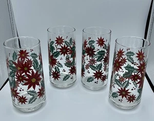 Vintage Poinsettia Drinking Glasses 16 Oz Set Of 4 - Picture 1 of 6