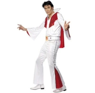 Para Hombres Años 70 Licencia Elvis Presley Elegante Vestido Disfraz Blanco Nuevo por Smiffys Foto 1 de 4
