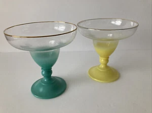 Juego de 2 vasos de colección MCM Blendo Margarita adorno dorado años 60 cóctel amarillo aguamarina (azul) - Imagen 1 de 10