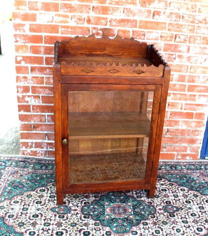 American Antique Oak Arts & Crafts Glass Door Display Cabinet / Vitrine Cover