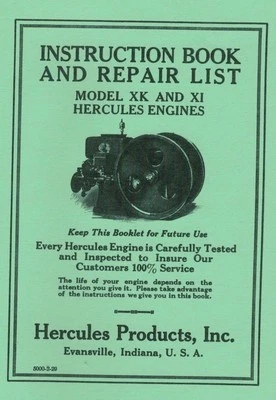 FLYWHEEL SUPPLY Hercules Model XK XI Engine Instruction Repair Book Gas Motor Flywheel