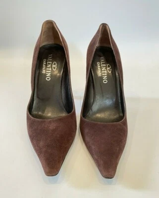 Valentino Garavani | Zapatos de tacón de aguja de gamuza marrón con tacones de leopardo | Talla US 9,5 Foto 1 de 4