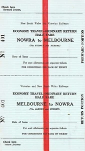 Railway ticket NSWGR QR Nowra to Melbourne half fare economy return unused - Picture 1 of 1