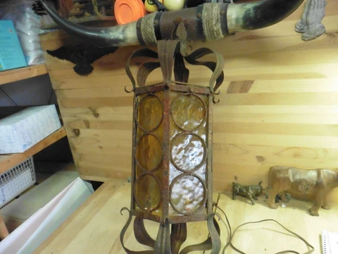 Vintage Sconce lamp amber glass in tact gothic castle door 24x10 one of a kinds Cover