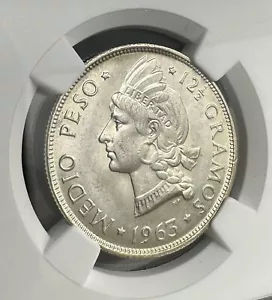 1963 🇩🇴 Dominican Republic 🇩🇴 1/2 Peso. NGC MS 64. RESTORATION Of DOM. REP. - Picture 1 of 4