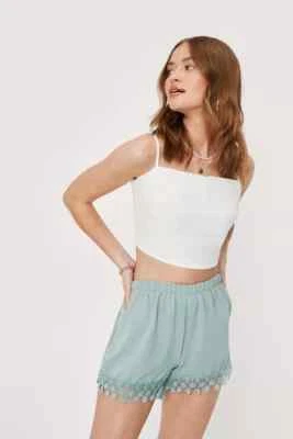 Nasty Gal Linen Look Lace Trim High Waisted Shorts SAGE UK SIZE 12 rrp £22 new - Image 1 of 4