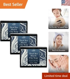 Revitalizing Dead Sea Soap Bars - 3 Pack of Charcoal Face Soap for Youthful Glow - Picture 1 of 10