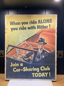 Original 1943 WW2 US When You Ride Alone You Ride With Hitler Poster By Pursell