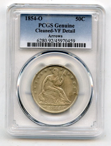 1854-O 50c Seated Liberty Half Dollar, Arrows, PCGS VF Details, Cleaned Cover