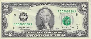 1995 $2 DOLLAR BILL Lightly Circulated Series 1995 - Picture 1 of 2