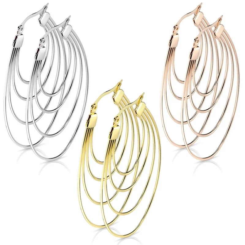 Acciaio Inox Orecchini a Cerchio da Donna Ovale Oro Rosa Argento Grande W1a - Immagine 1 di 1