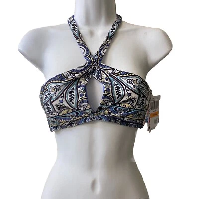 Top de bikini Becca para mujer pequeño envoltorio agujero peep macramé espalda almohadillas extraíbles florales Foto 1 de 4