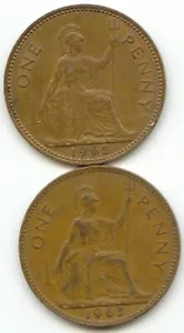 UK 1962 1963 Bronze Pennies (97% Copper) Penny Great Britain -- EXACT COINS - Picture 1 of 6