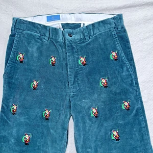Castaway Nantucket Santa Claus Christmas Pants 32x36 Green Corduroy Embroidered - Picture 1 of 11