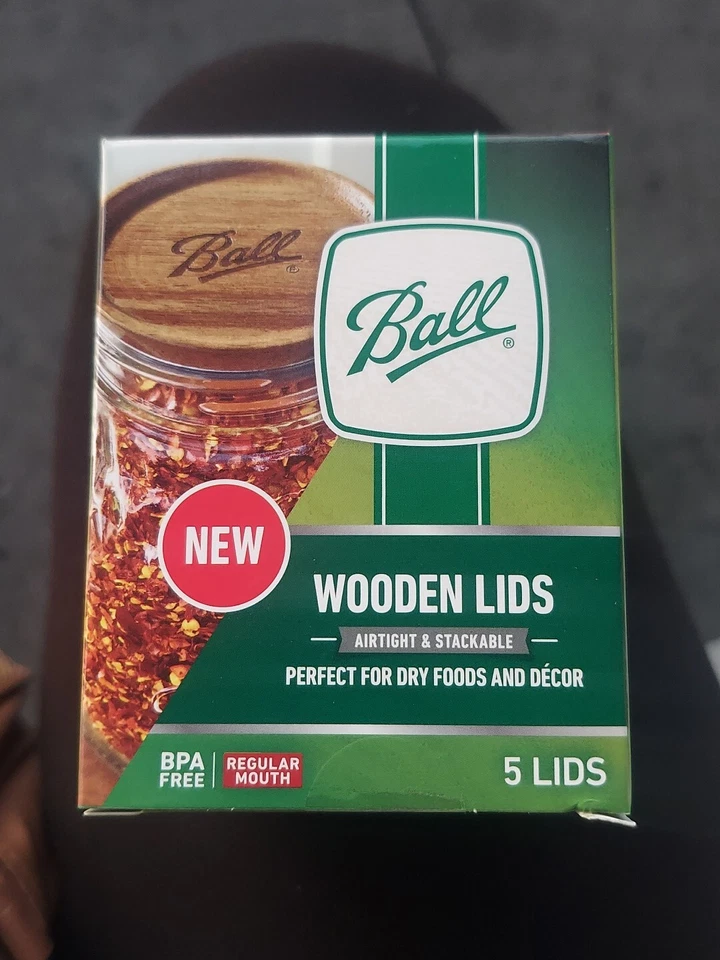 BALL Jar Acacia Wood Storage Lids 5 Pack Regular Mouth High Quality
