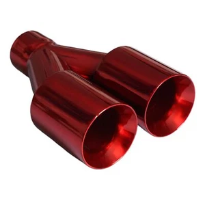 Mach-Speed Dual Muffler/Exhaust Tip Straight Cut Double Wall Powdered Coat Red - Picture 1 of 1