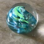 Vintage Thorn Glass Paperweight Turquoise and Green w Bubble Signed and dated