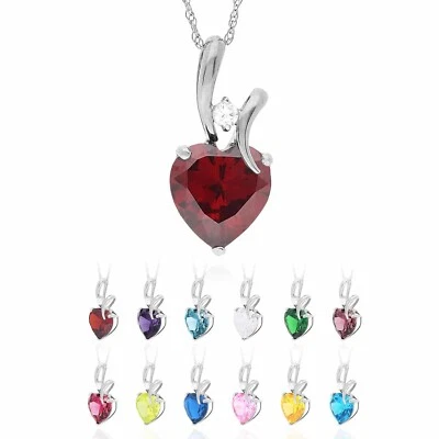14K White Gold CZ And Heart Shape Birthstone Pendant w/ 18" Chain - Image 1 of 4