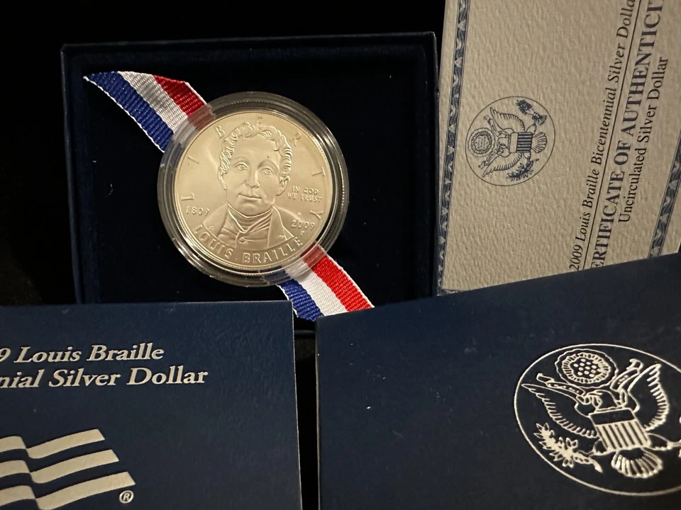 2009-P Louis Braille Bicentennial Commemorative Silver Dollar Mint State - Image 1 of 1