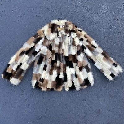 Casaco de pele de vison vintage anos 60 Oleg Cassini Hollywood multicolorido lindo feminino M - Imagem 1 de 4