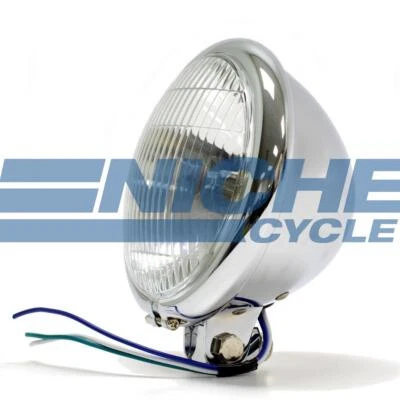 Bates Style 5.75" Chrome Headlight Assembly Blue Dot Chopper Bobber - Image 1 of 4