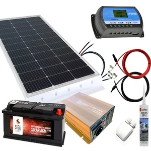 Wohnmobil Solaranlage 100 Watt Set LCD Laderegler Batterie 12 Volt weiß schwarz - Bild 1 von 28
