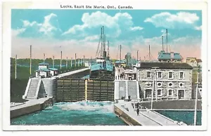 Cerraduras de postal Sault Ste Marie Ontario borde blanco sin usar - Imagen 1 de 2