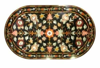 4'x2' black Marble coffee Table Top stones Inlay pietra dura antique decor k2 - Image 1 of 4