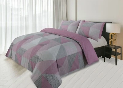 FUSION Hexagon Geometric Duvet Cover Reversible Bedding Set Pink Green