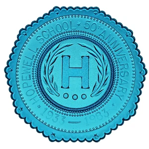 Hopewell OH School 1933 1983 Ohio VTG Decagon Shape Blue Wetzel Glass Cup Plate - Picture 1 of 7