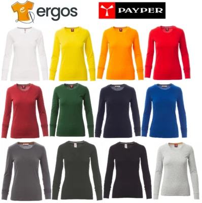 Payper PINETA LADY T-Shirt Maglia Sfiancata Manica Lunga Girocollo Donna Cotone